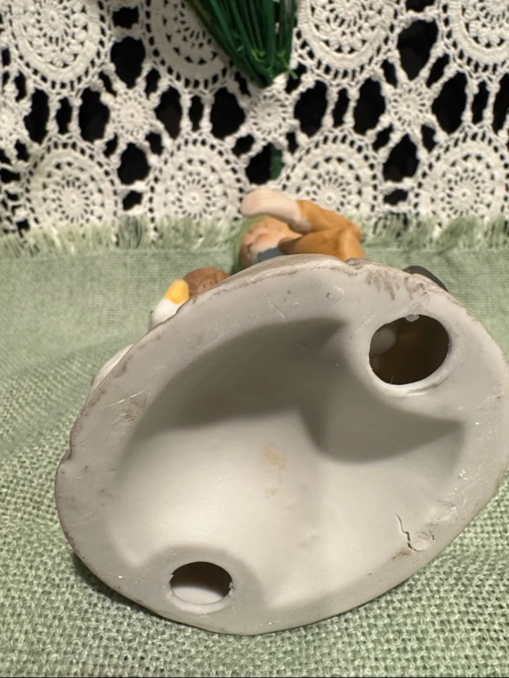Boy Figurine with A Duck or Goose - White and Pastel Colors
